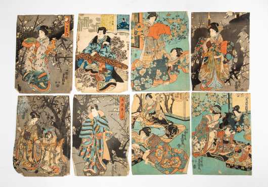 Eight Vintage Japanese Block Prints