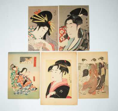 Five Vintage Japanese Block Prints of Women