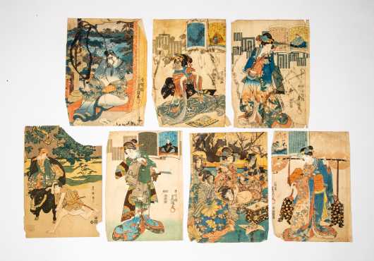 Seven Vintage Japanese Block Prints of Women