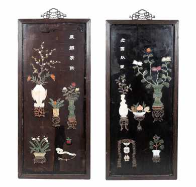 Important Pair of Chinese Jade Inlaid Black Lacquer Panels *AVAILABLE FOR REASONABLE OFFER*