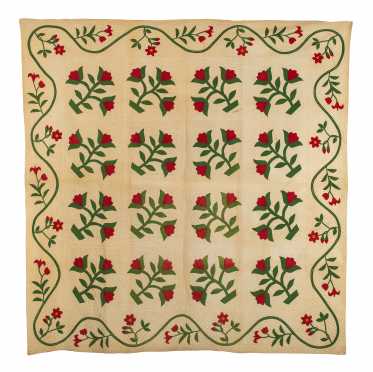 Signed and Dated Applique Floral Quilt