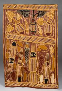 Large Australian Aboriginal Bark Painting by Boyun