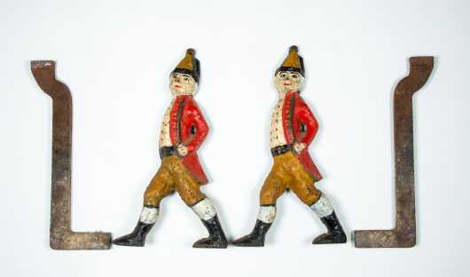 Pair of Painted 19thC "Hessian Soldier" Cast Iron Andirons