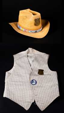 Two Brass Santa Fe Railroad Conductors Badges, Hat and Vest
