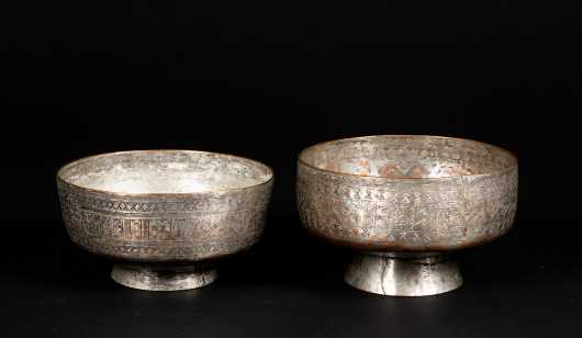 Two Silver on Copper Syrian Decorated Bowls