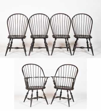 Set of Six Bow Back Windsor Style Dining Chairs