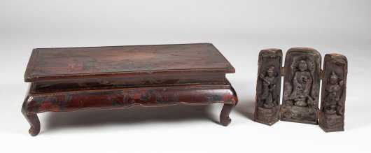 Chinese Wooden Icon and Lacquer Low Table