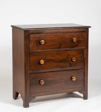 American Mid 19thC Three Drawer Cottage Chest
