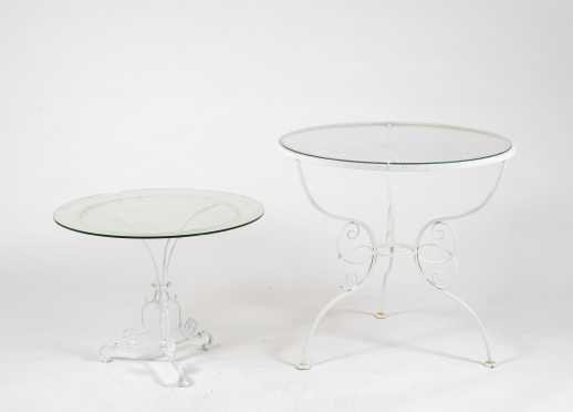 Two 20thC Round Glass Top Wrought Iron Stands