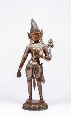 Antique Tara Hindu Goddess Figure in Silver and Copper
