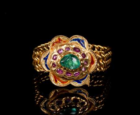 High Karat Gold, Enamel, and Precious Stone Moghul Style Bracelet