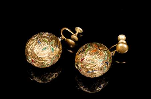 High Karat Gold, Enamel, and Precious Stone Moghul Earrings