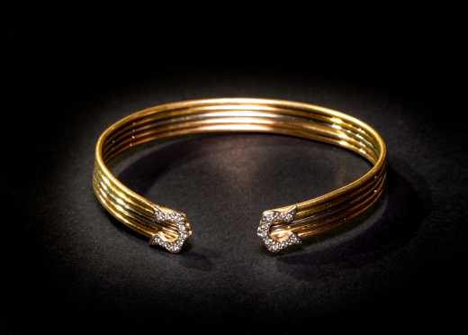 18K Cartier Style Gold and Diamond Cuff Bangle