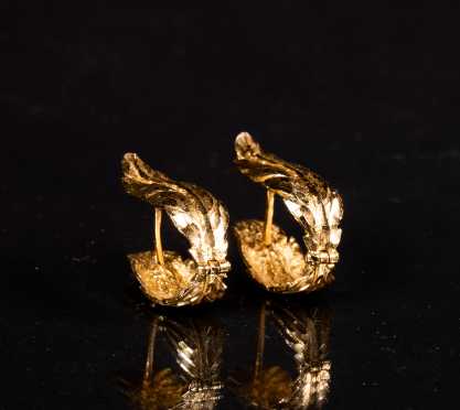 Yellow Gold Leaf Form Hoops