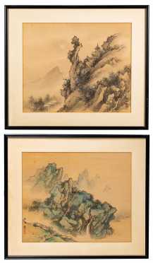 Two Chinese Watercolor on Silk Landscapes