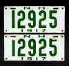 Set of New Hampshire 1917 Enamel License Plates