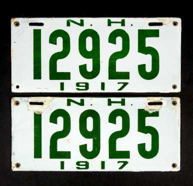 Set of New Hampshire 1917 Enamel License Plates