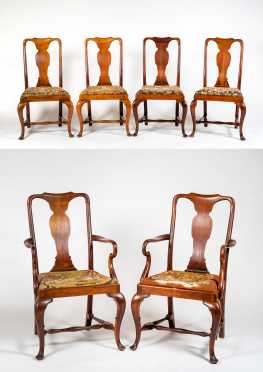 Set of Six Queen Anne Style Mahogany Dining Chairs