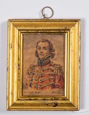 Miniature Watercolor Painting of English 19thC Soldier