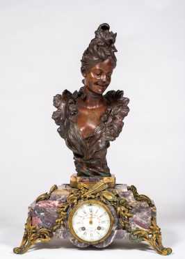 J.E. Caldwell & Co., French Bronze and Marble Mantel Clock