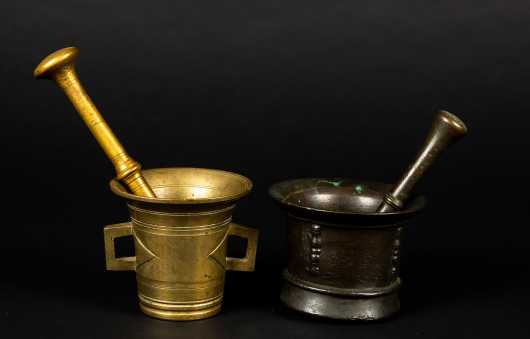 Two 18thC or Earlier Cast Bronze Mortar and Pestle
