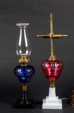 Two Overlay Glass Fluid Lamps