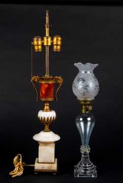 Sandwich Clear Glass Whale Oil Lamp and Agate and Marble Lamp