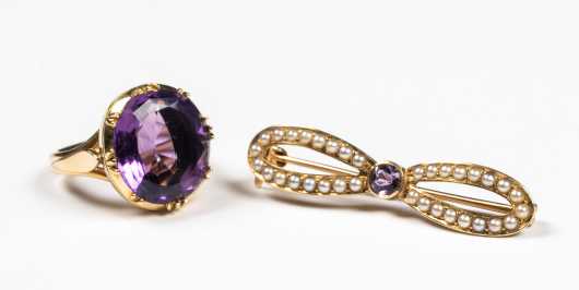 Antique 14k Amethyst Ring and Pin