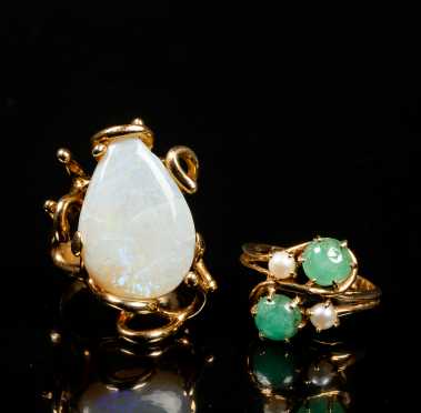 Two 14K Gold and Gemstone Rings
