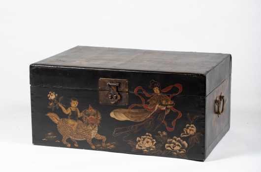 19thC Chinese Export Decorated Pig Skin Box