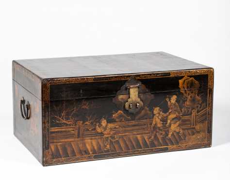 19thC Chinese Export Decorated Pig Skin Box