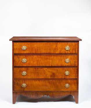 Tiger Maple New Hampshire Hepplewhite Four Drawer Chest