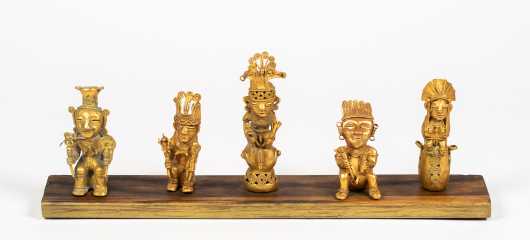Five Tairona Gold Pre-Columbian Figures