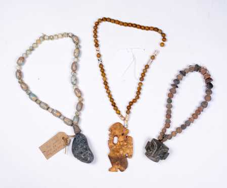 Three Pre-Columbian Bead and Jade Necklaces