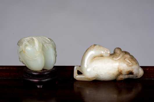 Chinese Carved Jade Belt Buckle and Hanging Fruit