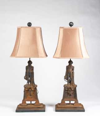 Pair of George Washington Cast Iron Lamps