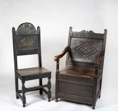 Two English Jacobean Oak Wainscot Chairs