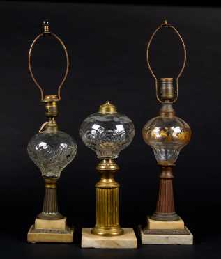 Three Pattern Glass Footed Fluid Lamps
