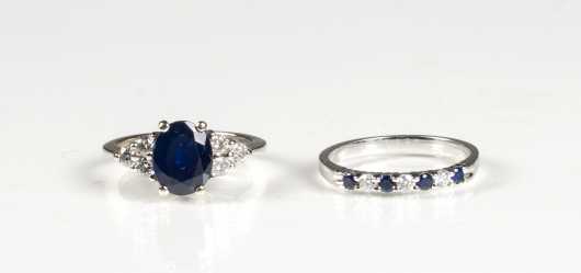 Two White Gold Sapphire and Diamond Rings