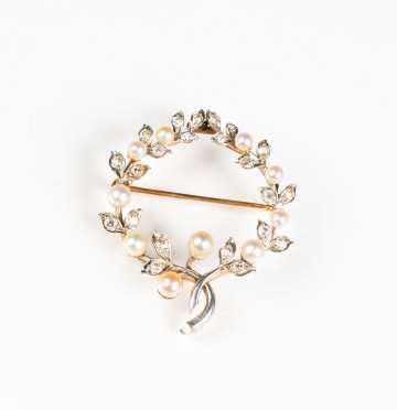 Antique Diamond and Pearl Flora Brooch