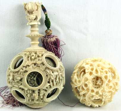 Two Chinese Ivory Puzzle Balls