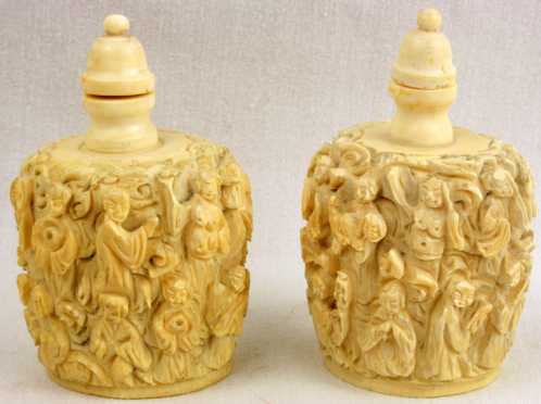 Pair of Oriental Carved Snuff Bottles