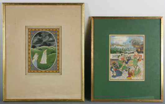 Lot of Two Mughal Style Indian Miniatures