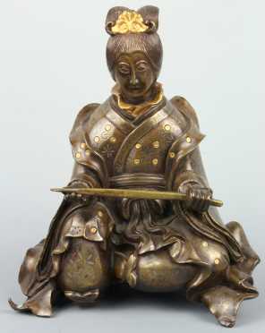 Mixed Metal Figural Bronze Statue of a Female seated figure