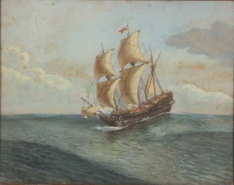 Henry Alexander Ogden, watercolor, gouache on paper of a sailing galley