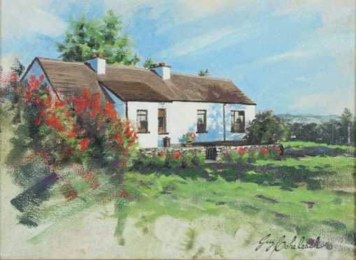 Guy Joseph Coheleach, oil on board landscape of an "Irish Cottage,"