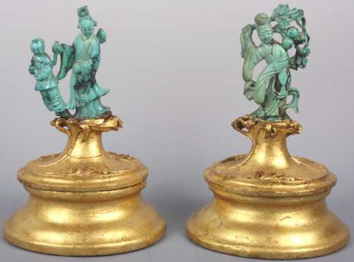Two Chinese Carved Turquoise Figurines