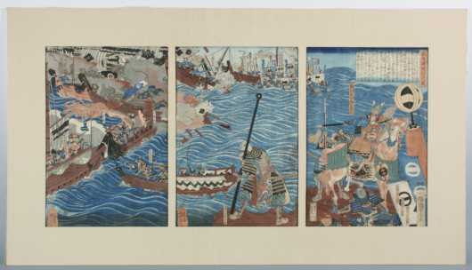 Japanese Triptych of Samurai warriors