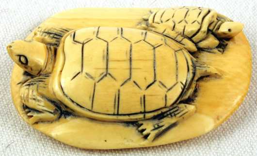 Ivory Katabori Netsuke of Two Turtles