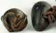 Two Wooden Katabori Netsuke and a Cup